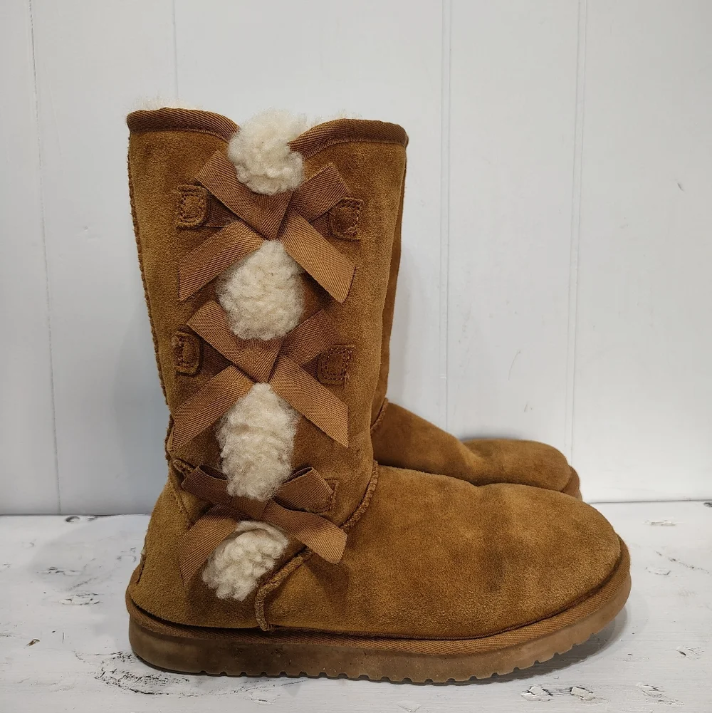 Koolaburra by UGG Victoria Tall Bow Boots Tan‎ Size 8 Suede Waterproofed